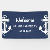 Banderoles Bienvenue Nautical Navy Blue Ancre Mariage (Horizontal)