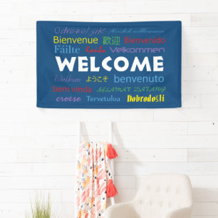 Banderoles Bienvenue Plusieurs Langues Coloré Typographie Ble