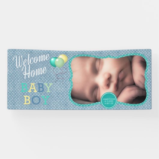 Banderoles Bienvenue Pois de bébé garçon (Horizontal)