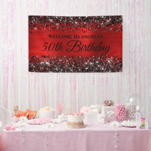 Banderoles Bienvenue pour les 50 ans de Black Glitter Red Foi