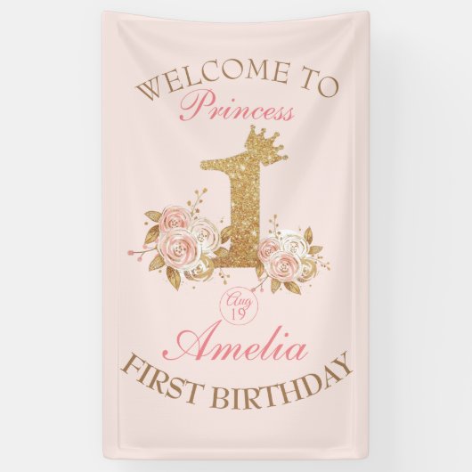 Banderoles Bienvenue Princesse 1er anniversaire (Vertical)