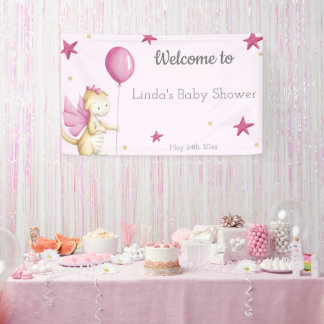 Banderoles Bienvenue rose Fille Baby shower Dragon Party