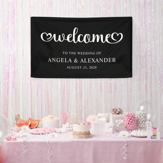 Banderoles Bienvenue Script de mariage Cute Hearts (Fête)