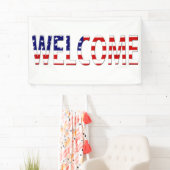 Banderoles Bienvenue superposé sur le drapeau américain (h) b (En situation)