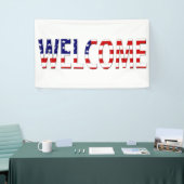 Banderoles Bienvenue superposé sur le drapeau américain (h) b (Salon professionnel)