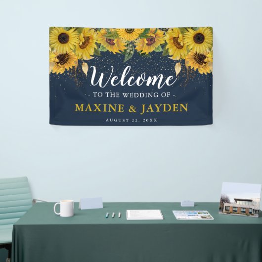 Banderoles Bienvenue Tournesol Rustique, Marine & Mariage Gol (Salon professionnel)