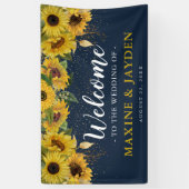 Banderoles Bienvenue Tournesol Rustique, Marine & Mariage Gol (Vertical)