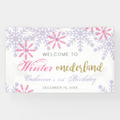 Banderoles Bienvenue Winter Onederland 1er Anniversaire rose (Horizontal)