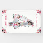 Banderoles Big 4th Birthday Girl Photo Collage Fleur rose (Horizontal)