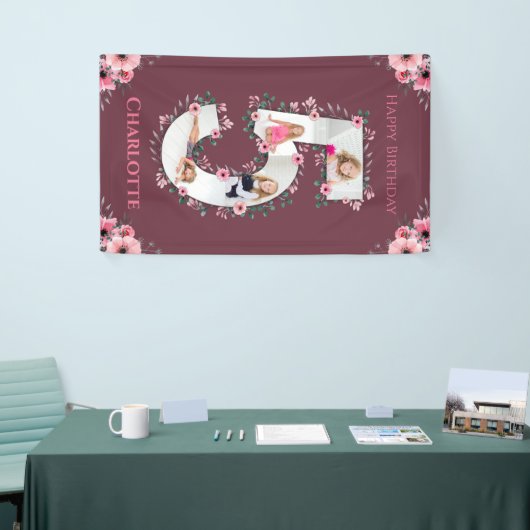 Banderoles Big 5th Birthday Girl Photo Collage Fleur rose (Salon professionnel)