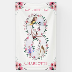 Banderoles Big 8th Birthday Girl Photo Collage Fleur rose