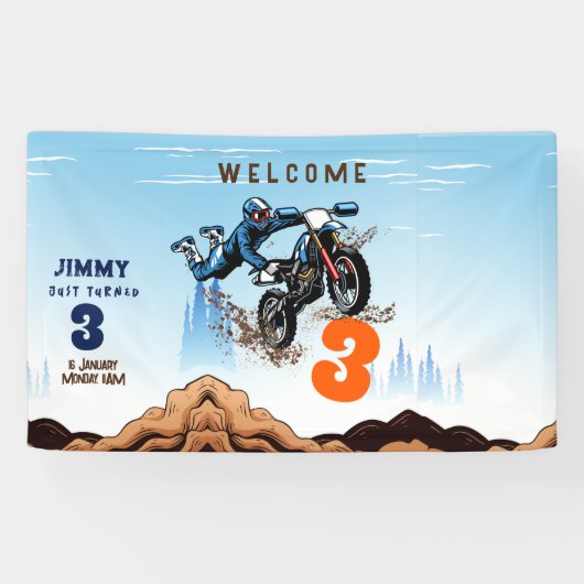 Banderoles Biker Kid Dirt Stunt Vélo Anniversaire (Horizontal)