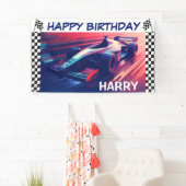 BANDEROLES BIRTHDAN MODERN BLUE RACING VOITURE BANNER (En situation)