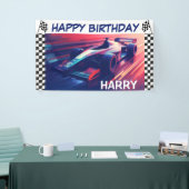 BANDEROLES BIRTHDAN MODERN BLUE RACING VOITURE BANNER (Salon professionnel)