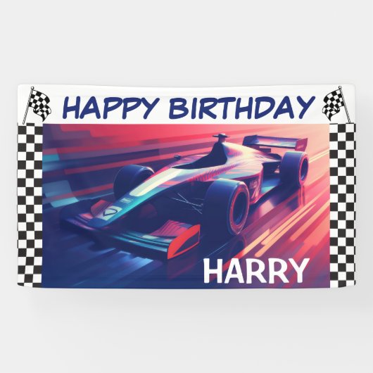 BANDEROLES BIRTHDAN MODERN BLUE RACING VOITURE BANNER (Horizontal)