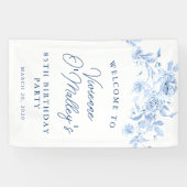 Banderoles Birthday Banner 85th Birthday Party Blue Floral (Horizontal)