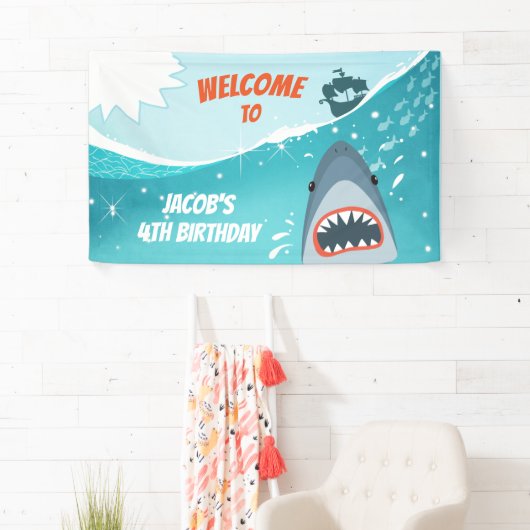 Banderoles Birthday Banner Pool party garçon Ocean Splish (En situation)
