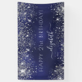 Banderoles Birthday navy blue silver glitter dust monogram (Vertical)