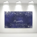 Banderoles Birthday navy blue silver glitter dust monogram<br><div class="desc">For a girly and glamorous 21st (or any age) birthday party. A navy blue background with elegant faux silver dust. The blue color is uneven. Personalize and add a name, date and age 21. White letters. The name is written with a modern hand lettered style script with swashes. To keep...</div>
