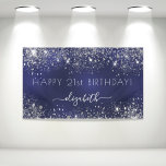 Banderoles Birthday navy blue silver glitter dust monogram<br><div class="desc">For a girly and glamorous 21st (or any age) birthday party. A navy blue background with elegant faux silver dust. The blue color is uneven. Personalize and add a name and age 21. White letters. The name is written with a modern hand lettered style script with swashes. To keep the...</div>