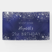 Banderoles Birthday navy blue silver glitter dust monogram (Horizontal)