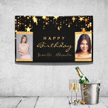 Banderoles Birthday photo black gold  stars two friends twins<br><div class="desc">A banner for a girly and glamorous birthday party for two girls, women, twins. A stylish black background with faux gold stars dripping. Personalize and add your own 2 two photos of the birthday girls. Text: Happy Birthday. The word Birthday and the names are written with a modern hand lettered...</div>