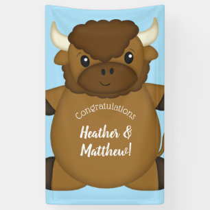 Banderoles Bison Buffalo Baby shower Bleu