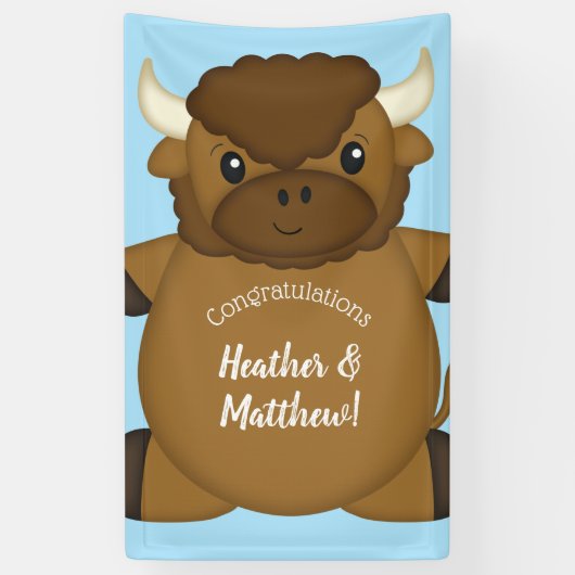 Banderoles Bison Buffalo Baby shower Bleu (Vertical)