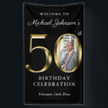 Banderoles Black 50th Birthday Solid Gold Typographie Photo<br><div class="desc">Bannière photo Black 50th Birthday Solid Gold Typography. Conception simple mais classe de thème d'anniversaire avec l'année de naissance jalon dans l'effet de texte en or solide! Design élégant pour tout genre, homme ou femme. C'est certainement une façon solide de célébrer votre anniversaire ! Consultez la collection pour coordonner les...</div>