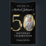 Banderoles Black 50th Birthday Solid Gold Typographie Photo<br><div class="desc">Bannière photo Black 50th Birthday Solid Gold Typography. Conception simple mais classe de thème d'anniversaire avec l'année de naissance jalon dans l'effet de texte en or solide! Design élégant pour tout genre, homme ou femme. C'est certainement une façon solide de célébrer votre anniversaire ! Consultez la collection pour coordonner les...</div>