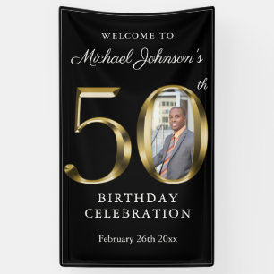 Banderoles Black 50th Birthday Solid Gold Typographie Photo
