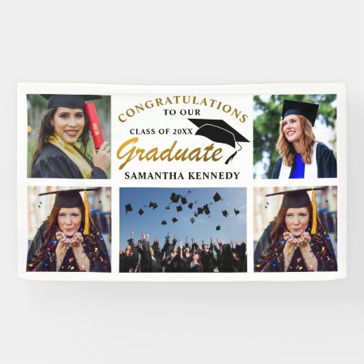 Banderoles Black And Gold 2025 Graduation 5 Collage photo (Horizontal)