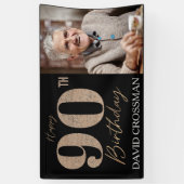 Banderoles Black and Gold Glitter Numeral 90th Birthday (Vertical)