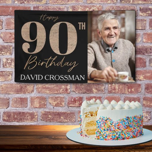 Banderoles Black and Gold Glitter Numeral 90th Birthday