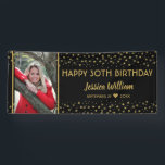 Banderoles Black And Gold Stars 30th Birthday Photo personnal<br><div class="desc">Bannière d'anniversaire personnalisée avec photo pour la fête spéciale du 30e anniversaire !</div>