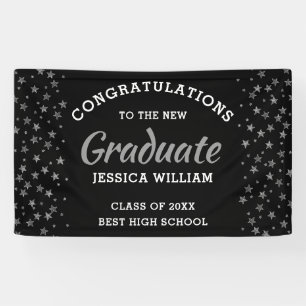 Banderoles Black And Silver Stars Congrats Graduate 2023