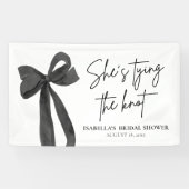 Banderoles Black Bow She's Tying the Knot Fête des mariées (Horizontal)