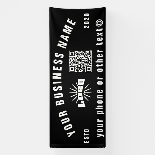 Banderoles Black Business logo Qr code extérieur 10' long Vin (Verticale)