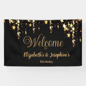 Banderoles Black élégant et or étoiles double joint anniversa (Horizontal)