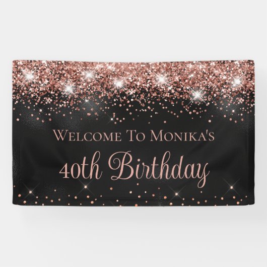 Banderoles Black Foil Rose Gold Parties scintillant 40e anniv (Horizontal)