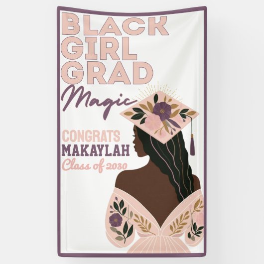 Banderoles Black Girl Grad Magic Floral Graduation (Vertical)