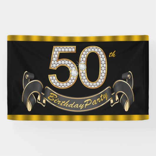 Banderoles Black Gold 50th Birthday Party (Horizontal)