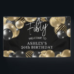 Banderoles Black Gold 50th Birthday Welcome<br><div class="desc">Créez votre propre bannière de fête d'anniversaire ! Personnalisez ce design avec votre propre texte. Vous pouvez customiser cette conception en sélectionnant le lien "customiser plus loin" si vous le souhaitez.</div>