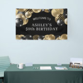 Banderoles Black Gold 50th Birthday Welcome (Salon professionnel)