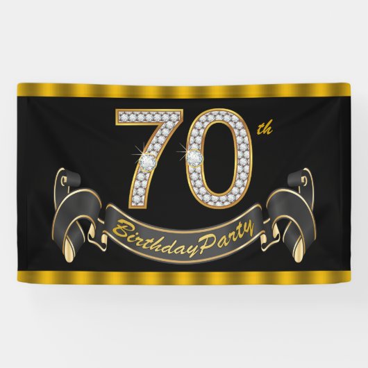 Banderoles Black Gold 70th Birthday Party (Horizontal)