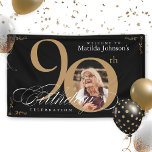 Banderoles Black Gold 90th Birthday Elegant Calligraphy Photo<br><div class="desc">Black Gold 90th Birthday Elegant Calligraphy Photo Banner. Et élégamment conçu invitation spéciale fête d'anniversaire,  avec une photo personnalisée de personne d'anniversaire et de calligraphie script avec des éléments florissants vintages. Assez simple pour s'adapter à une variété de thèmes et de couleurs ! Besoin d'aide ? Contactez-moi !</div>