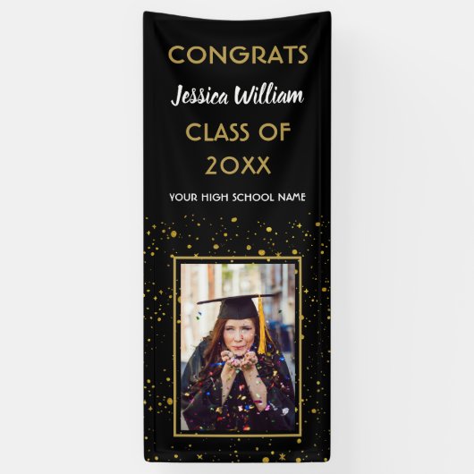 Banderoles Black Gold Confetti 2023 Photo Graduation Party (Vertical)
