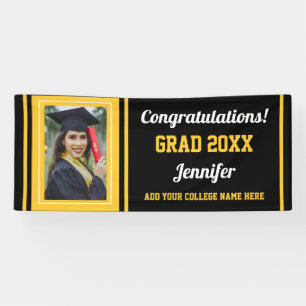 Banderoles Black Gold Congrats Grad Custom Photo Graduation