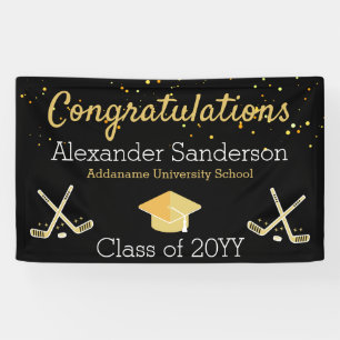Banderoles Black Gold Félicitations Hockey Graduate Banner
