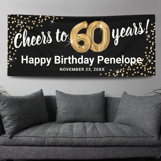 Banderoles Black Gold Glitter 60e Anniversaire